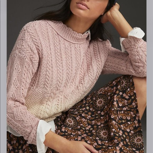 NWT Anthropologie Marci Dip-Dyed Fisherman Cable Knit Grandmacore Sweater XS - Picture 6 of 12